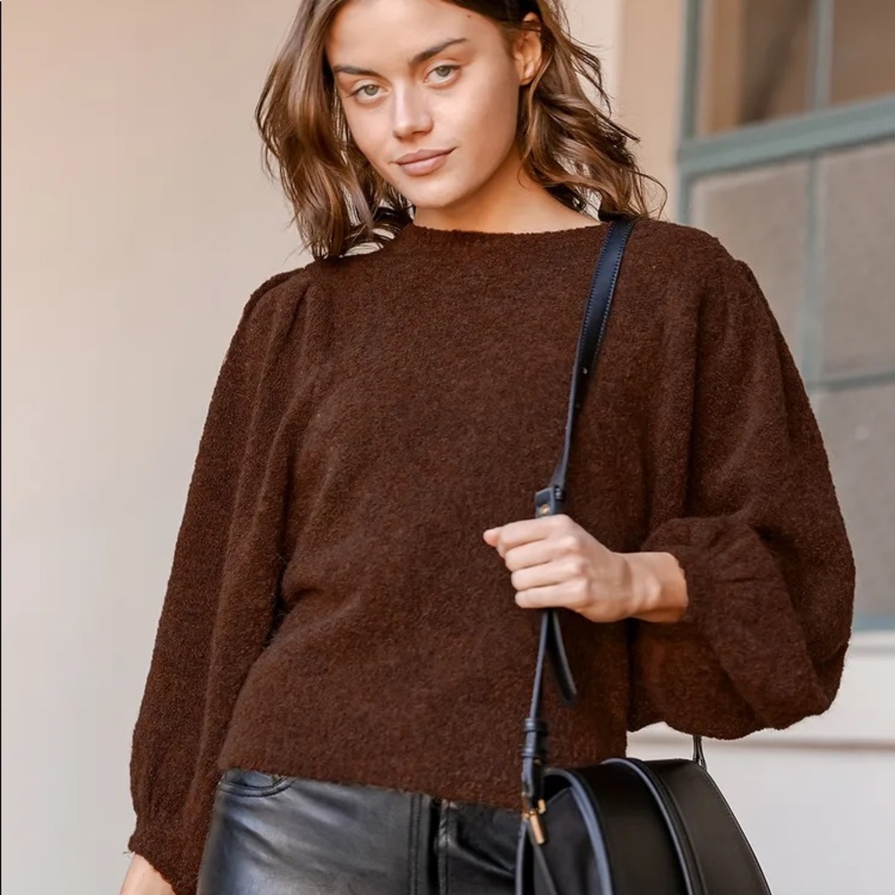 NWOT Lulu’s Brown Balloon Sleeve Sweater